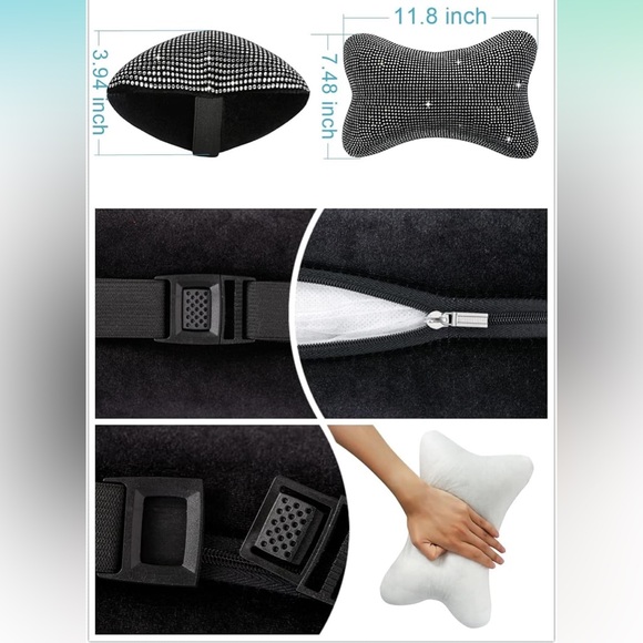 2 Rhinestone Car Neck Pillows - Picture 4 of 7